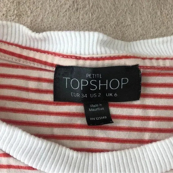 TopShop T Shirt Red White Stripe Short Sleeve Crew Neck Embroidered Size 2P - Image 3