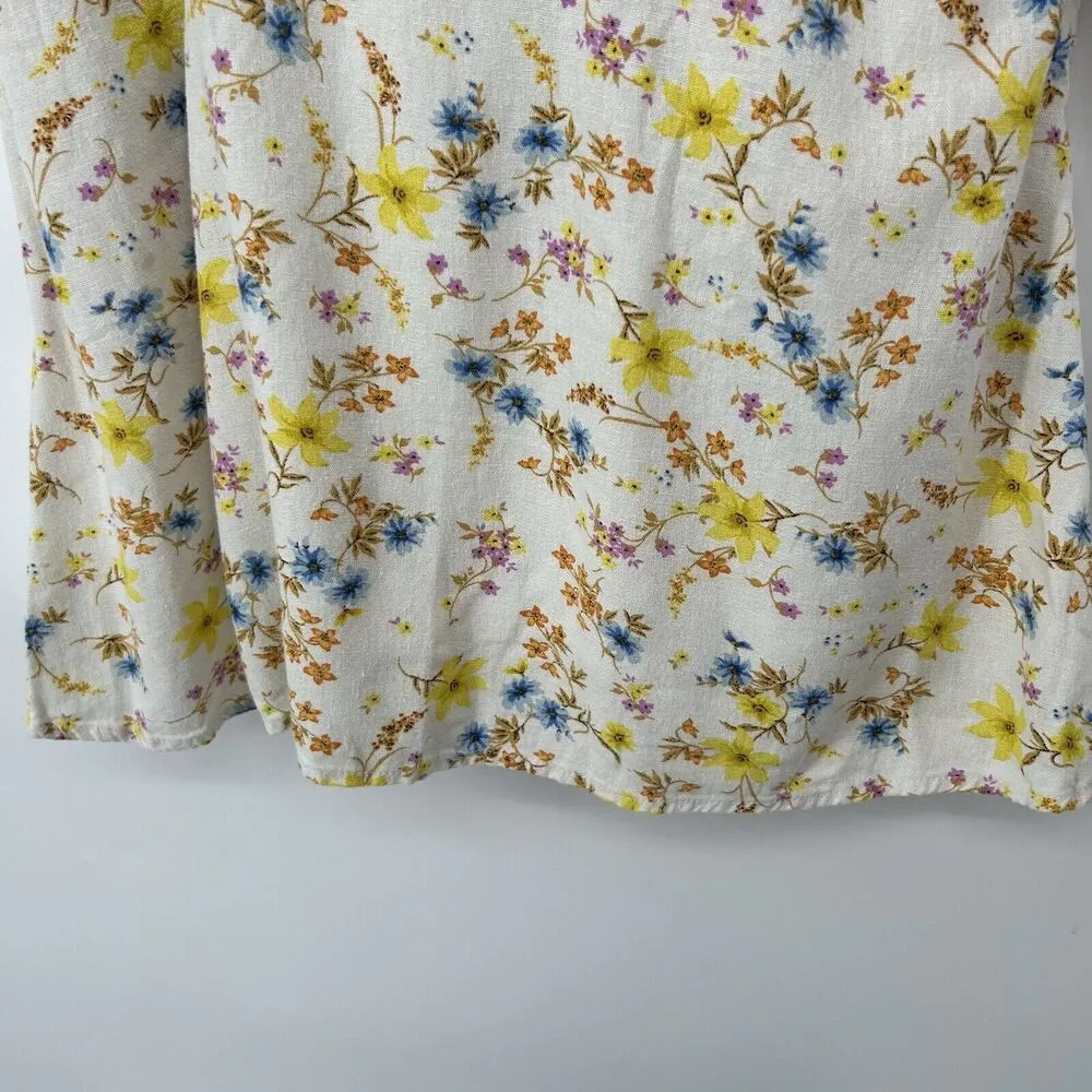 Old Navy Floral Smocked Cami Dress Linen Blend Cottagecore Cream Pockets Size M - Image 5