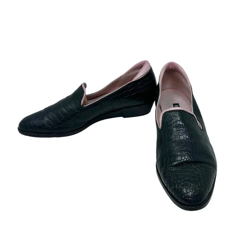 Modern Vice Black & Pink‎ Alligator Croc Leather Loafers Size 37.5 US 7.5 - Image 4