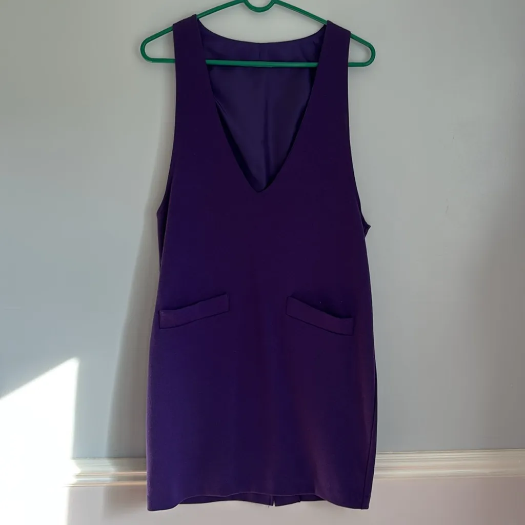 Michele Petite Jumper Deep V-Neck Purple Mini Dress Mod Vintage Size 8 - Image 12