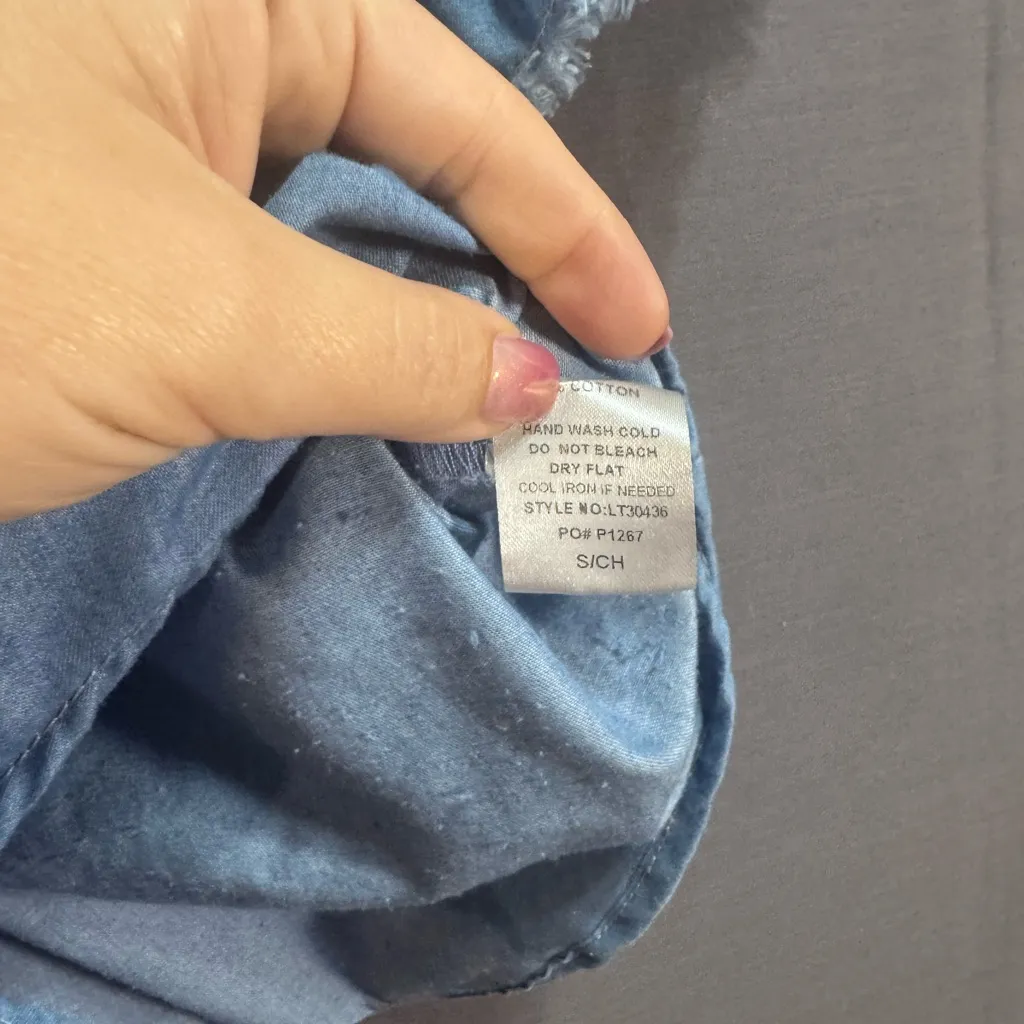 Denim Blue Ruffle Sleeve Blouse - Image 3