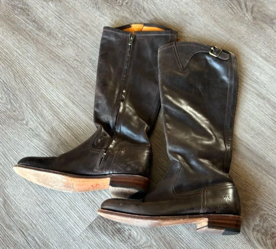 Frye Tall Leather Riding Zip Up Boots Equestrian Womens - Image 3