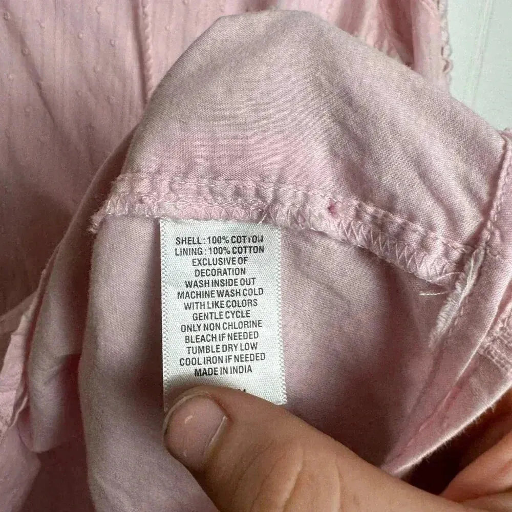 Crown & Ivy Pink Swiss Dot Peasant Blouse 3/4 Sleeve large N23 - Image 4