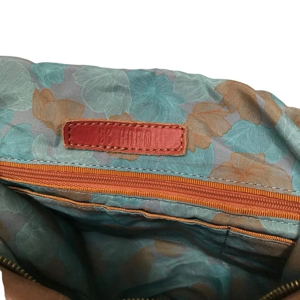 Hobo International Brand Camel Leather Shoulder Bag with Blue Floral Liner Brown - Image 10