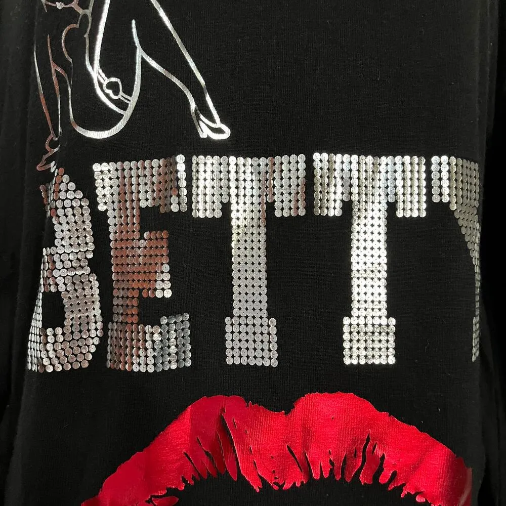 Universal Studios Betty Boop Women Top Sz M Y2K Off Shoulders Baddie Foil Lips Black Size M - Image 9