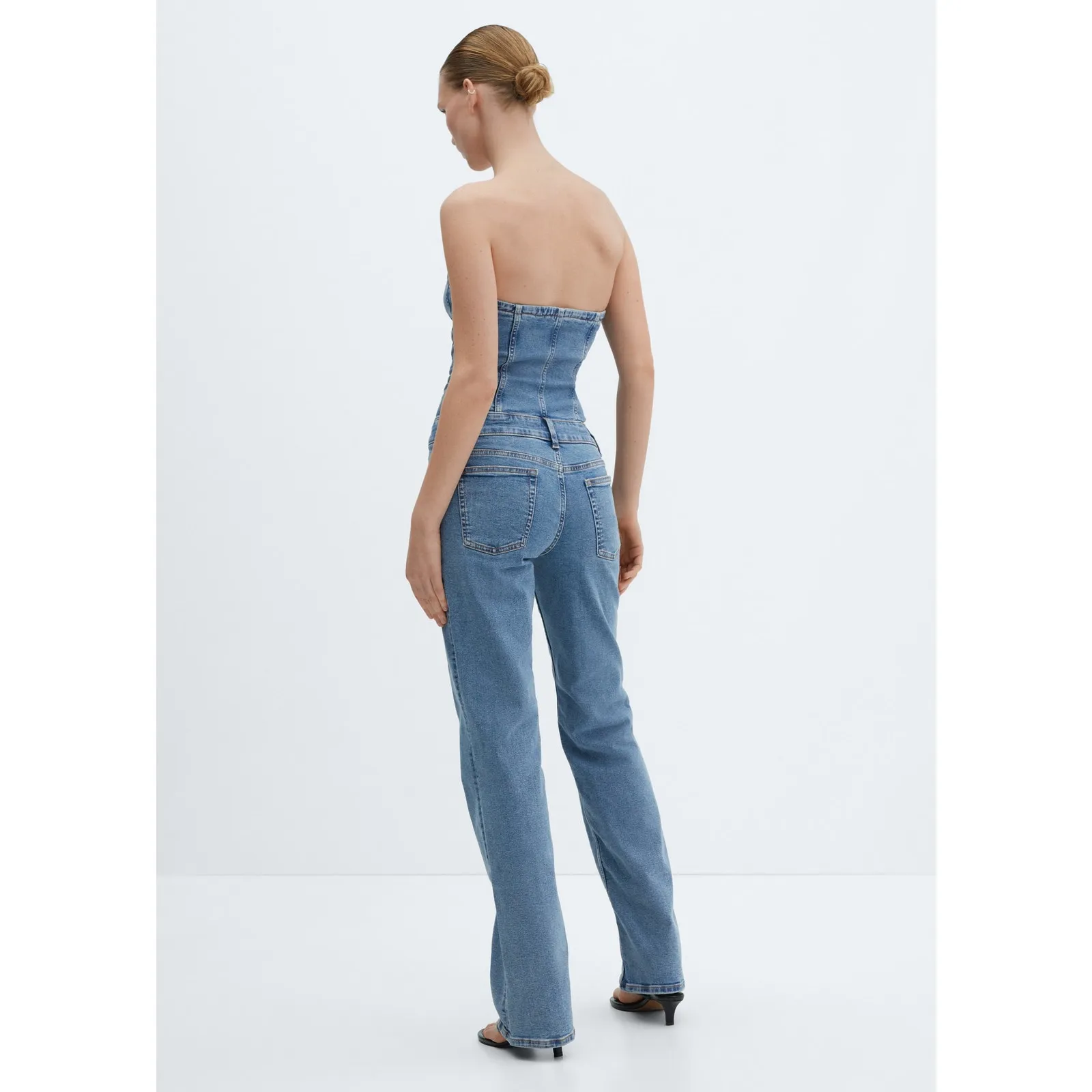 Mango Danielle strapless denim jumpsuit in blue size large - Image 2