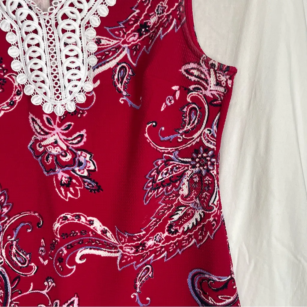 DANA BUCHMAN | Red and White Paisley Sleeveless Dress Sz L - Image 4
