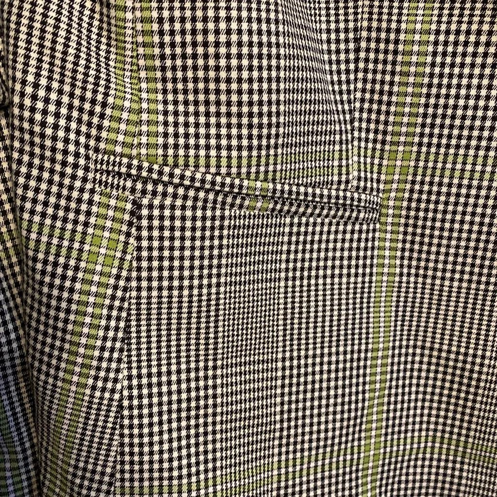 Free Assembly Plaid Black & White Cotton Blazer with Green Accents Medium NEW - Image 4