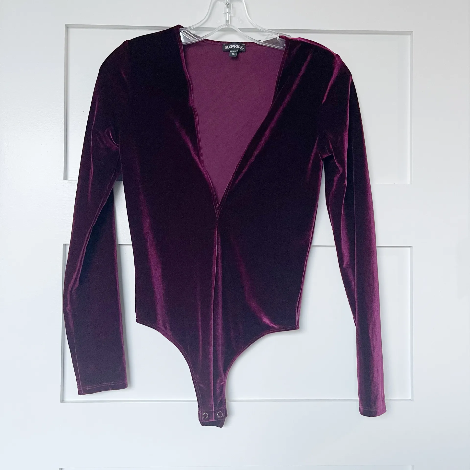 EXPRESS Velvet Deep V-Neck Long Sleeve Bodysuit - Image 3
