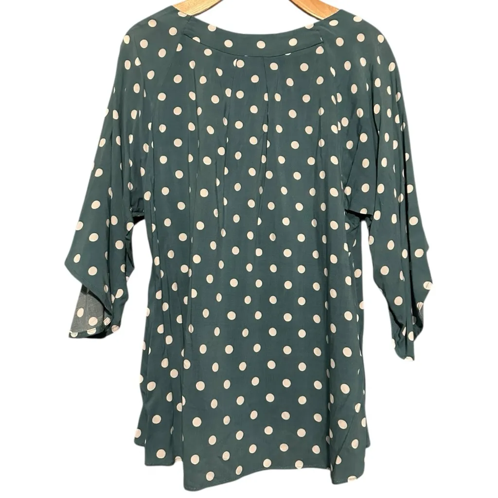 Maeve Anthropologie S Green Teal White Braxton Polka Dot Flutter Sleeve Blouse - Image 3