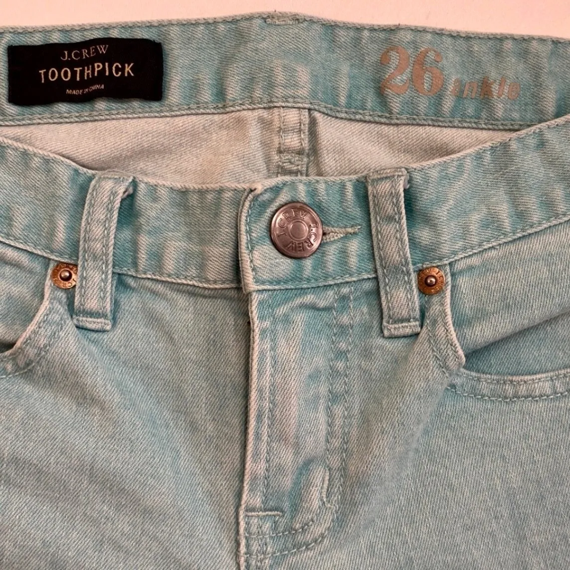 J Crew Toothpick Jeans Women Aqua Blue Light Wash Size 26x28 Skinny - Image 6