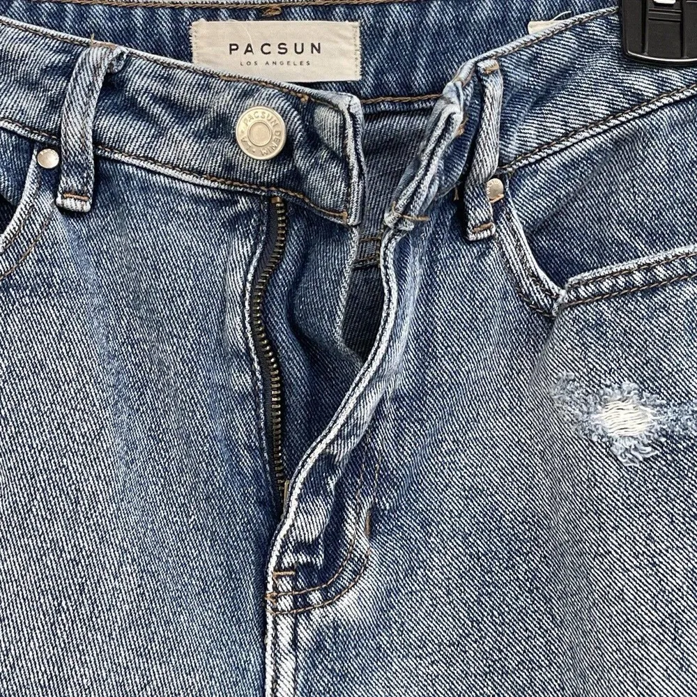 Pacsun SZ 25 Mom Jeans Mid-Rise Distressed Rips Pockets Medium Wash Blue Womens - Image 7