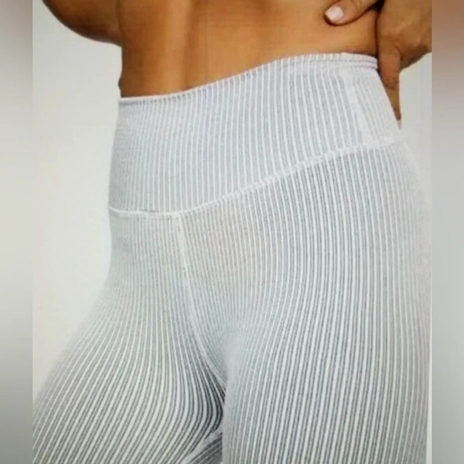 *NWT, Womens, Good American, Seamless Ribbed Leggings, White w/ Black, Sz 00/0 - Image 7