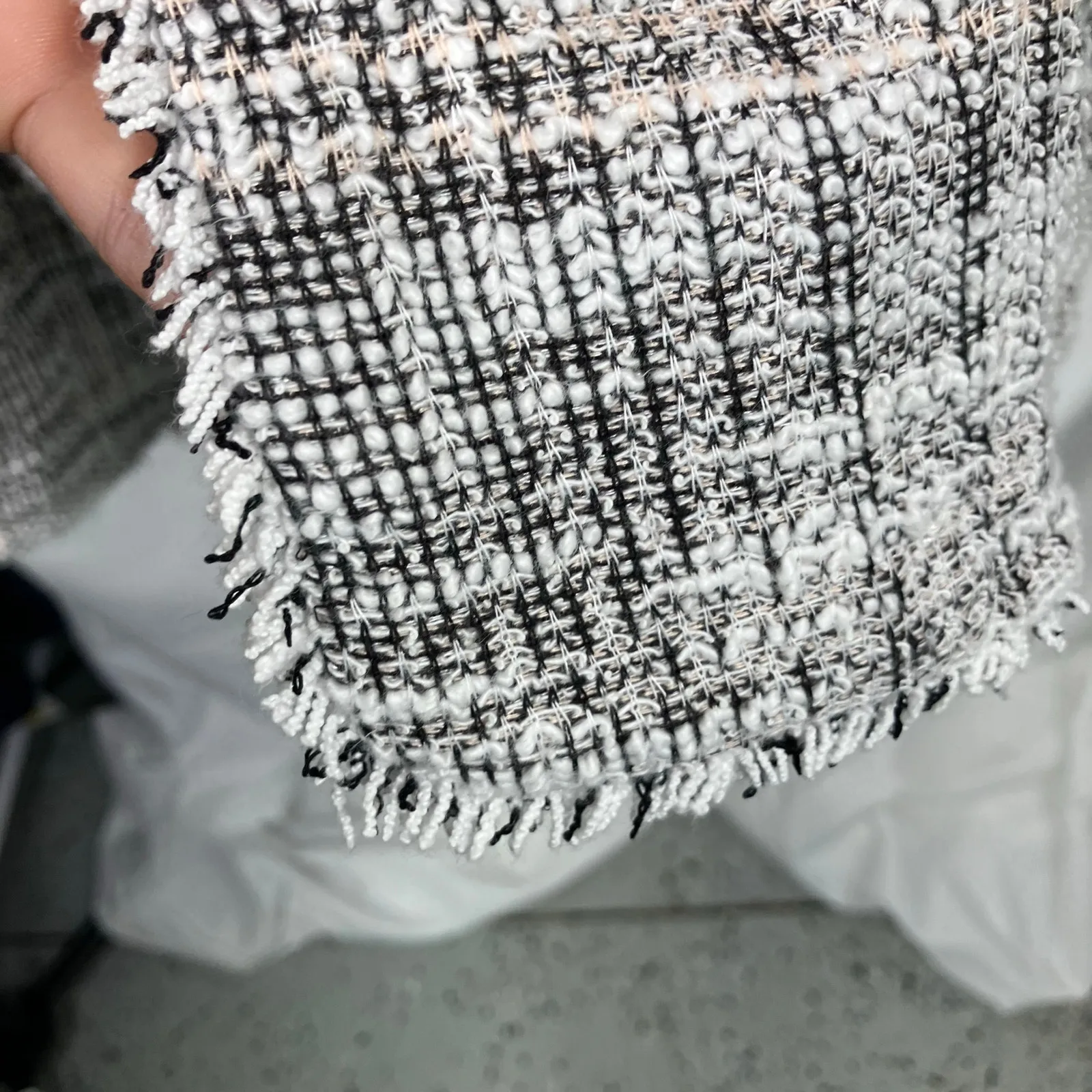 Max Studio 1X Open Front‎ Bouclé Knit Blazer Jacket Tweed Fringe Edge Plaid - Image 10