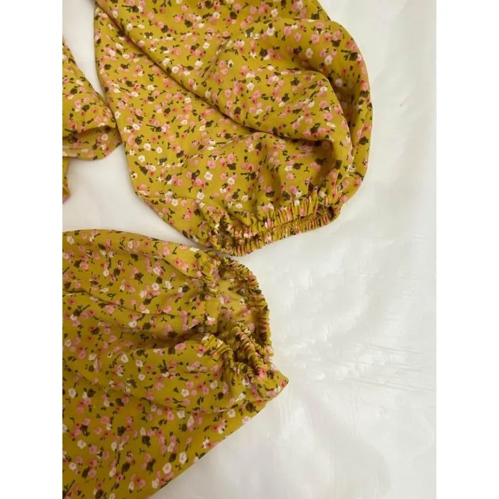 no frills yellow floral sleeve long crop top Los Ángeles size L Size L - Image 6