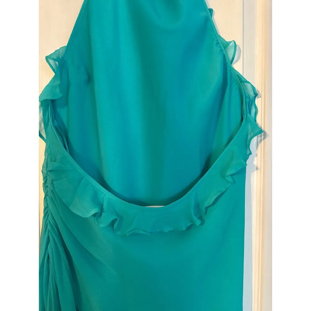 Amanda Uprichard Kalyn Halter Backless Dress Teal Aqua Blue 100% silk women sz L - Image 3