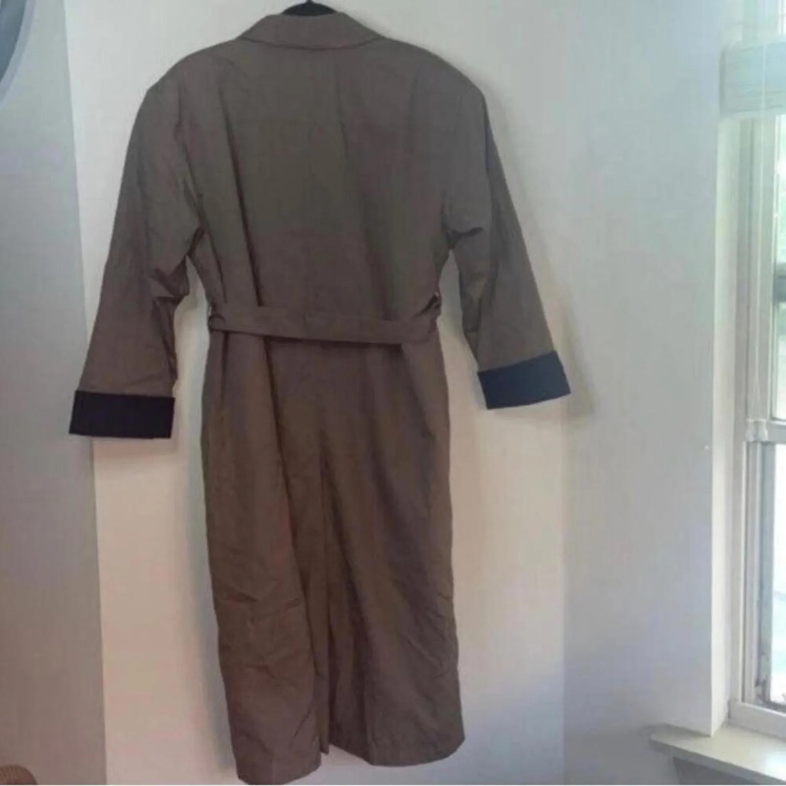 London Fog Brown Long Sleeve Long Line Trench Coat Blue Trim Removable lining - Image 6