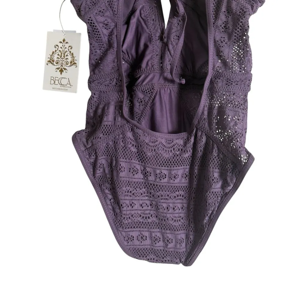 Becca Color Play Fig Purple Plunge Lace One Piece Swimsuit Size Small - Image 10