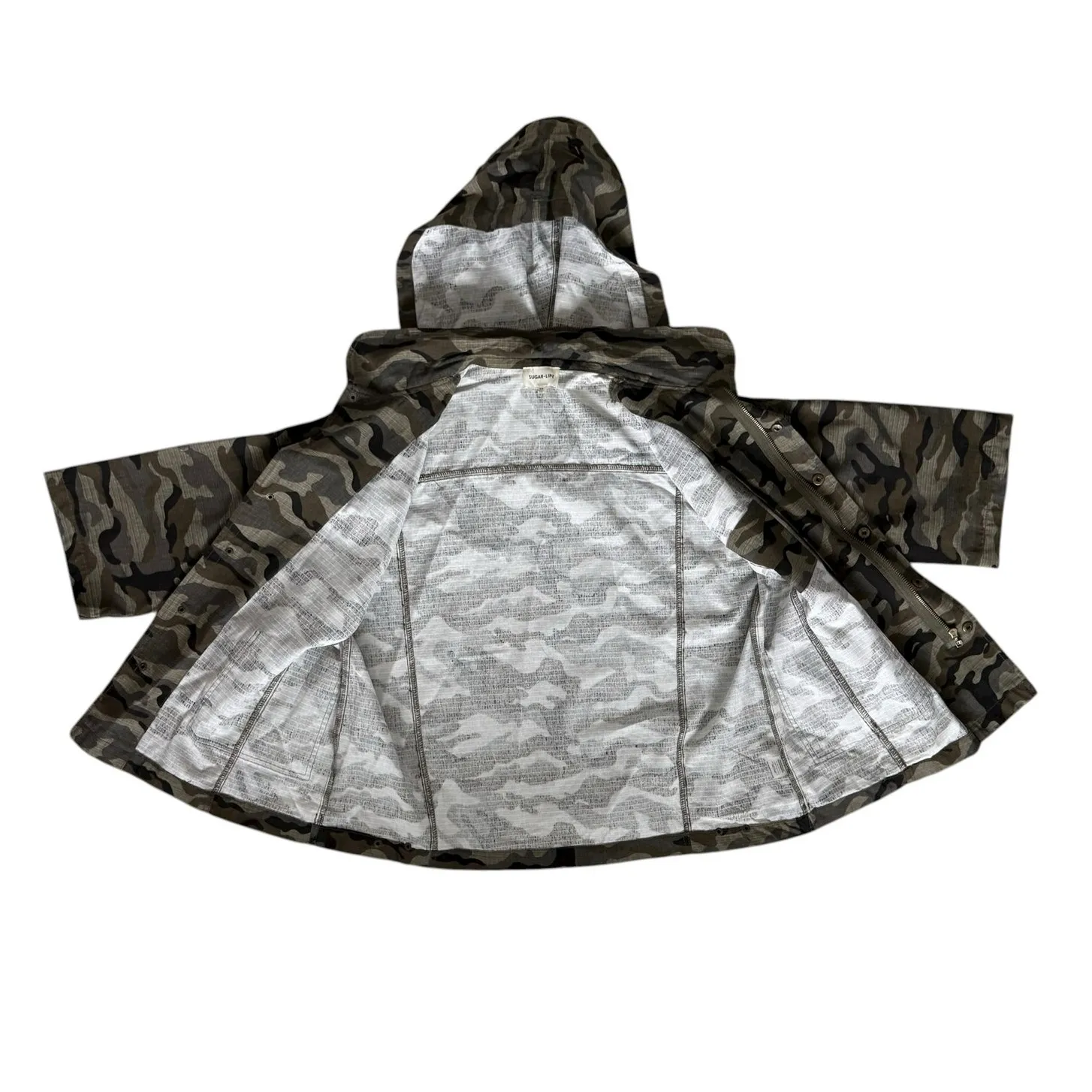 Sugarlips Green & Black Camo Print Jacket 3/4 Sleeves Boxy Lightweight Size XS - Image 7