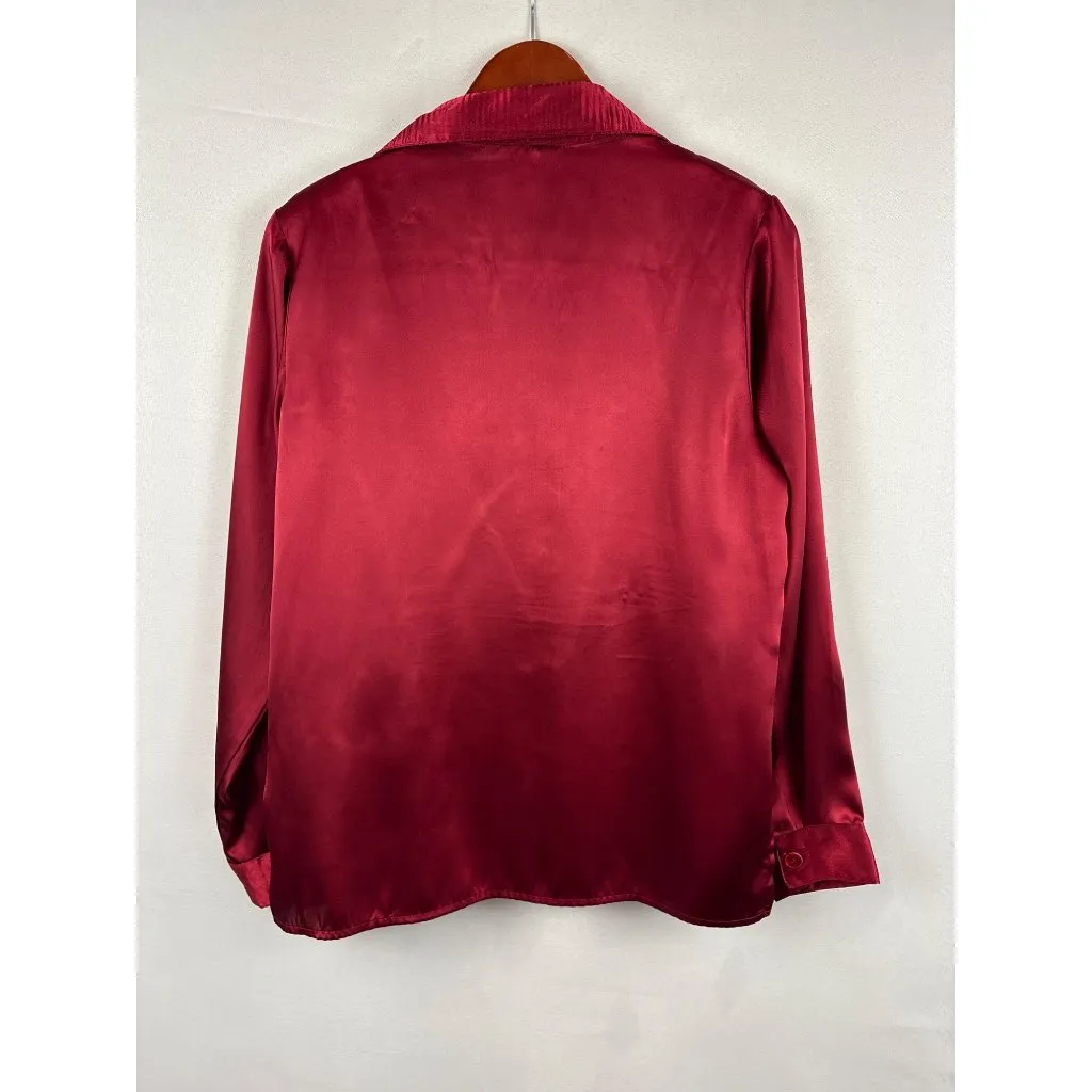 Susan Graver Style Satin Button-Up Blouse XS Red - Image 5