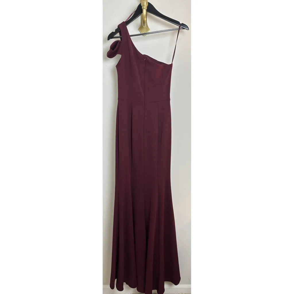 BETSY & ADAM Paulina Cutout One Shoulder Floor Length Gown in Burgundy Size US 4 - Image 6
