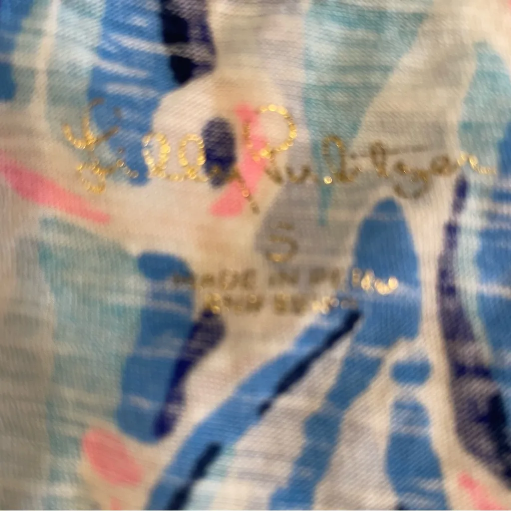 Lilly Pulitzer Women Etta V-Neck Top T-Shirt Reel Nautical Small Blue Pink Beach - Image 3