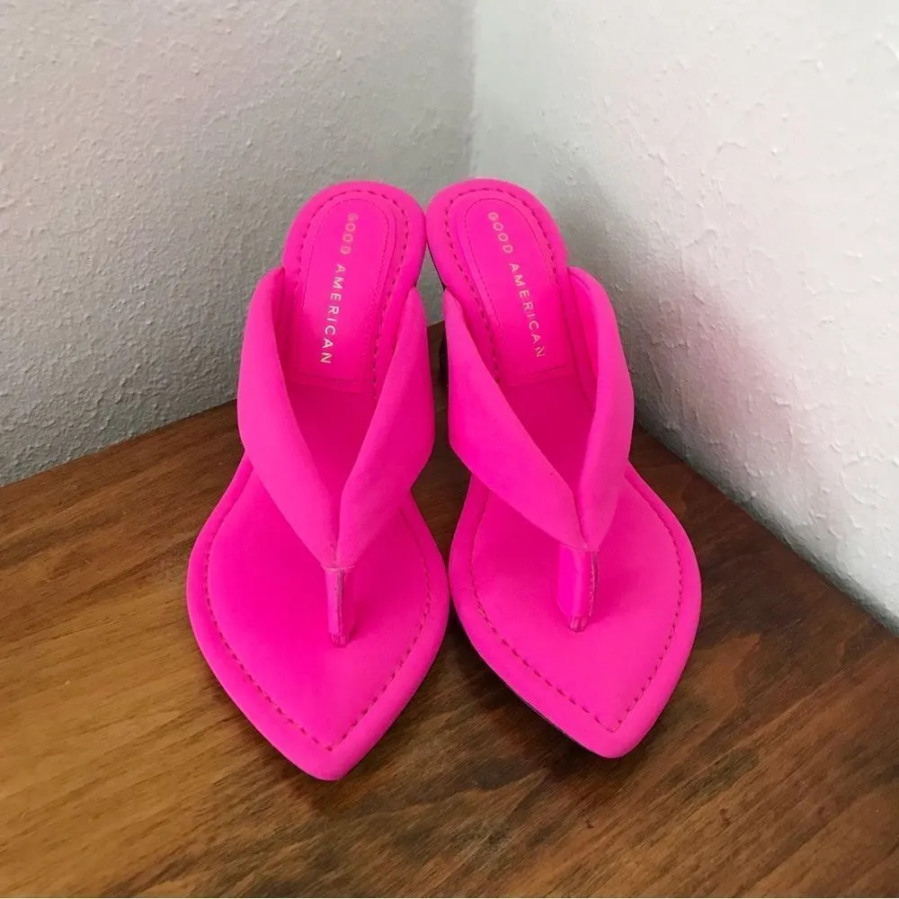 GOOD AMERICAN Neon Pink Cinderella Lucite Wedge Heel‎ Thong Scuba Womens Size 4 - Image 3
