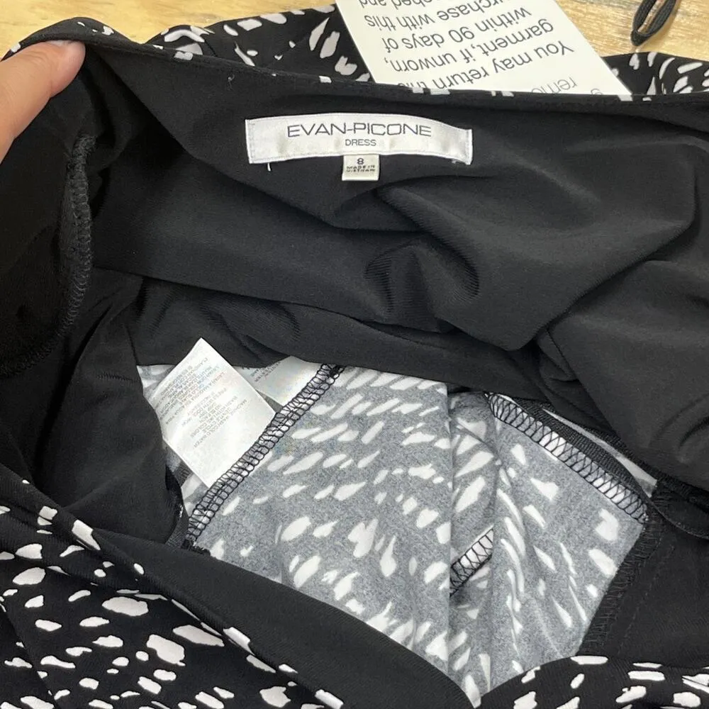 Evan Picone Babydoll Midi Dress Black Size 8 Artsy Print Resort Y2K Stretch - Image 7