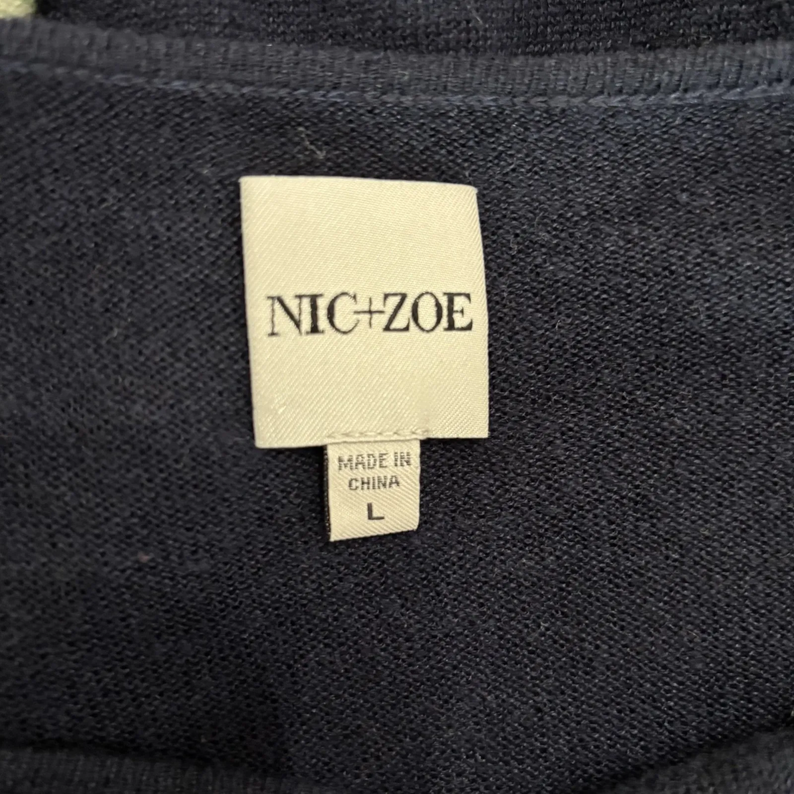 Nic + Zoe Sweater Top Women Large Navy Blue Floral Dolman Linen Blend 3/4 Sleeve - Image 9