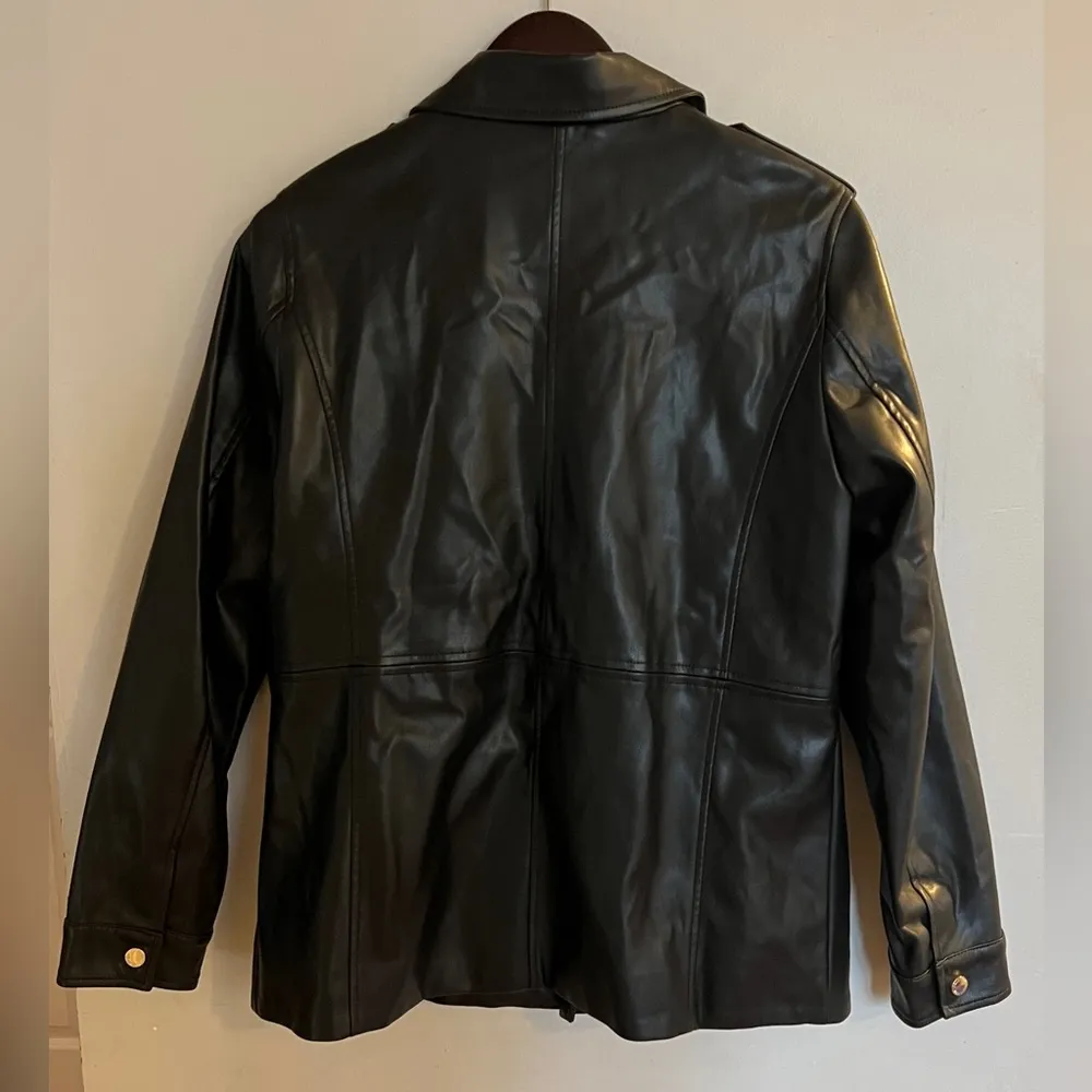 CALVIN KLEIN Women's Black Faux Leather Moto Jacket Size M - Image 2