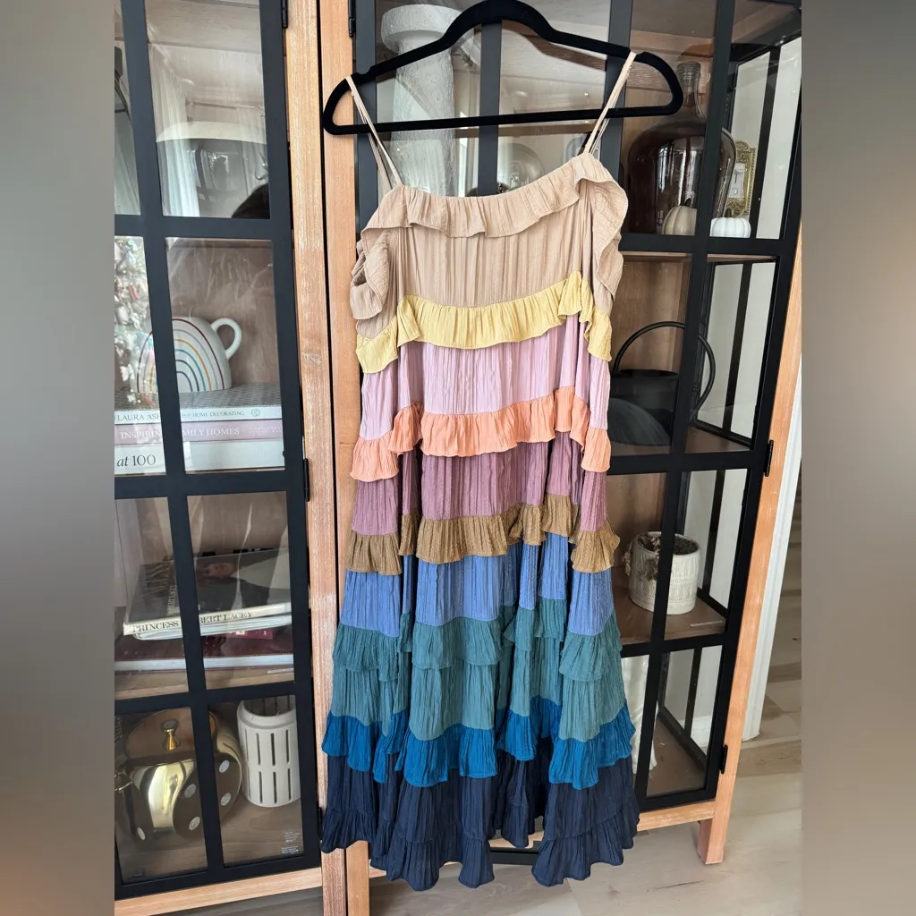 Storia tiered ruffles maxi midi dress muted rainbow flowy pregnancy summer - Image 2