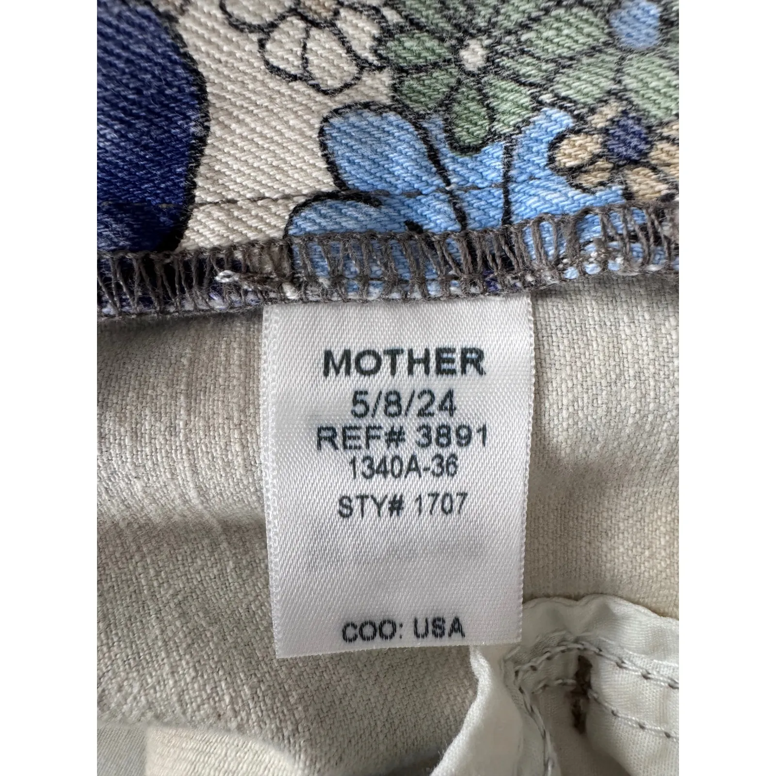 MOTHER Superior‎ Floral Wide Leg Jeans Women's Size 26 Blue Yellow Boho - Image 13