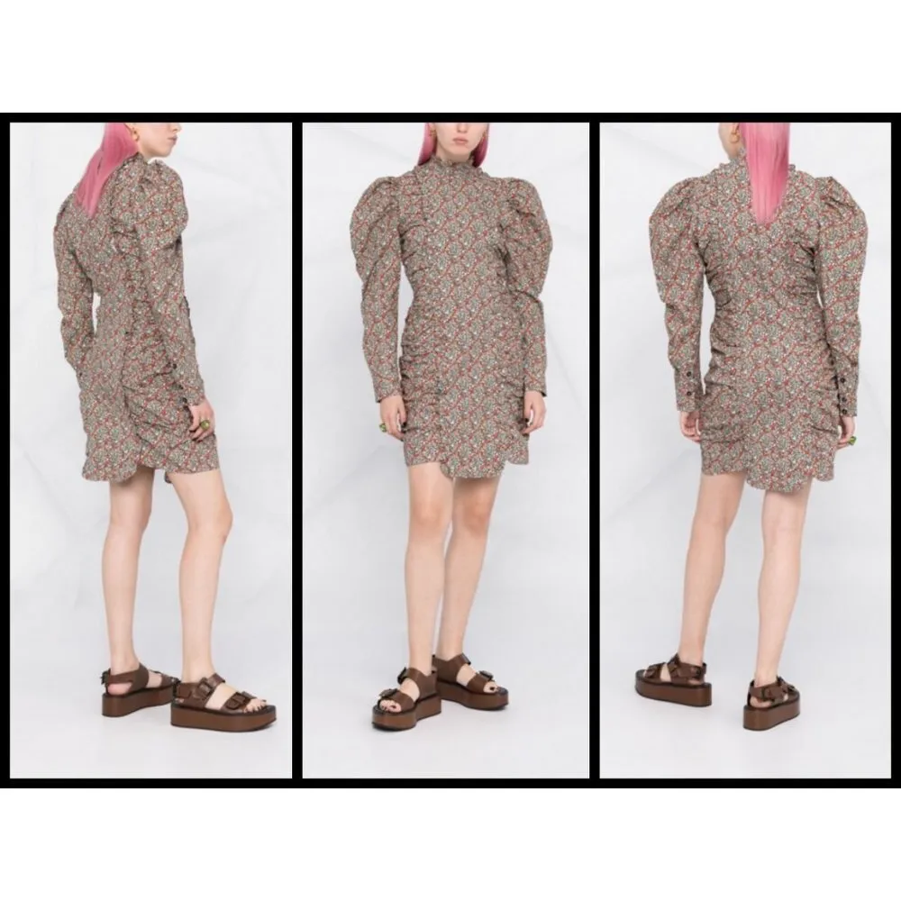 💕GANNI💕 Floral Puff Sleeve Organic Cotton Poplin Dress ~ Placid Blue 4 NWT - Image 9