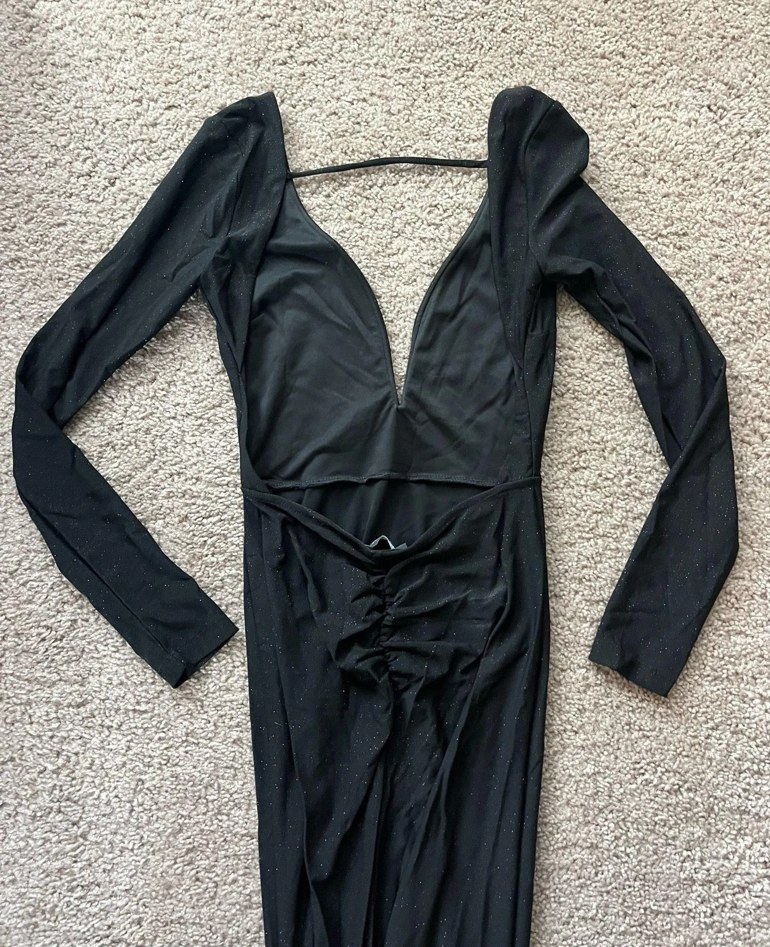 Glamorous in Glitter Black Long Sleeve Backless Maxi Dress Lulus - Image 5