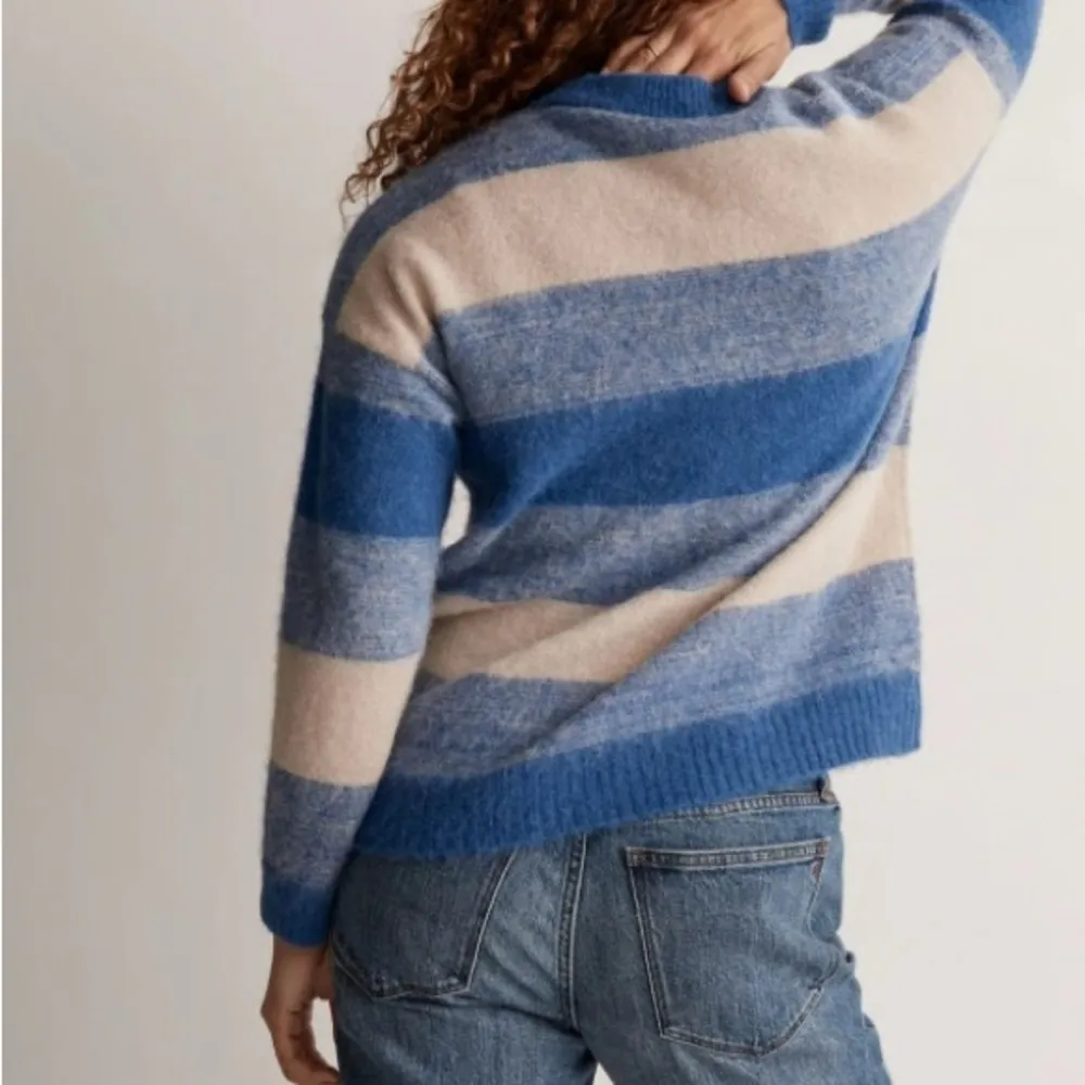Madewell Crewneck Space-dyed Otis Sweater Blue and Tan Stripes - Image 7