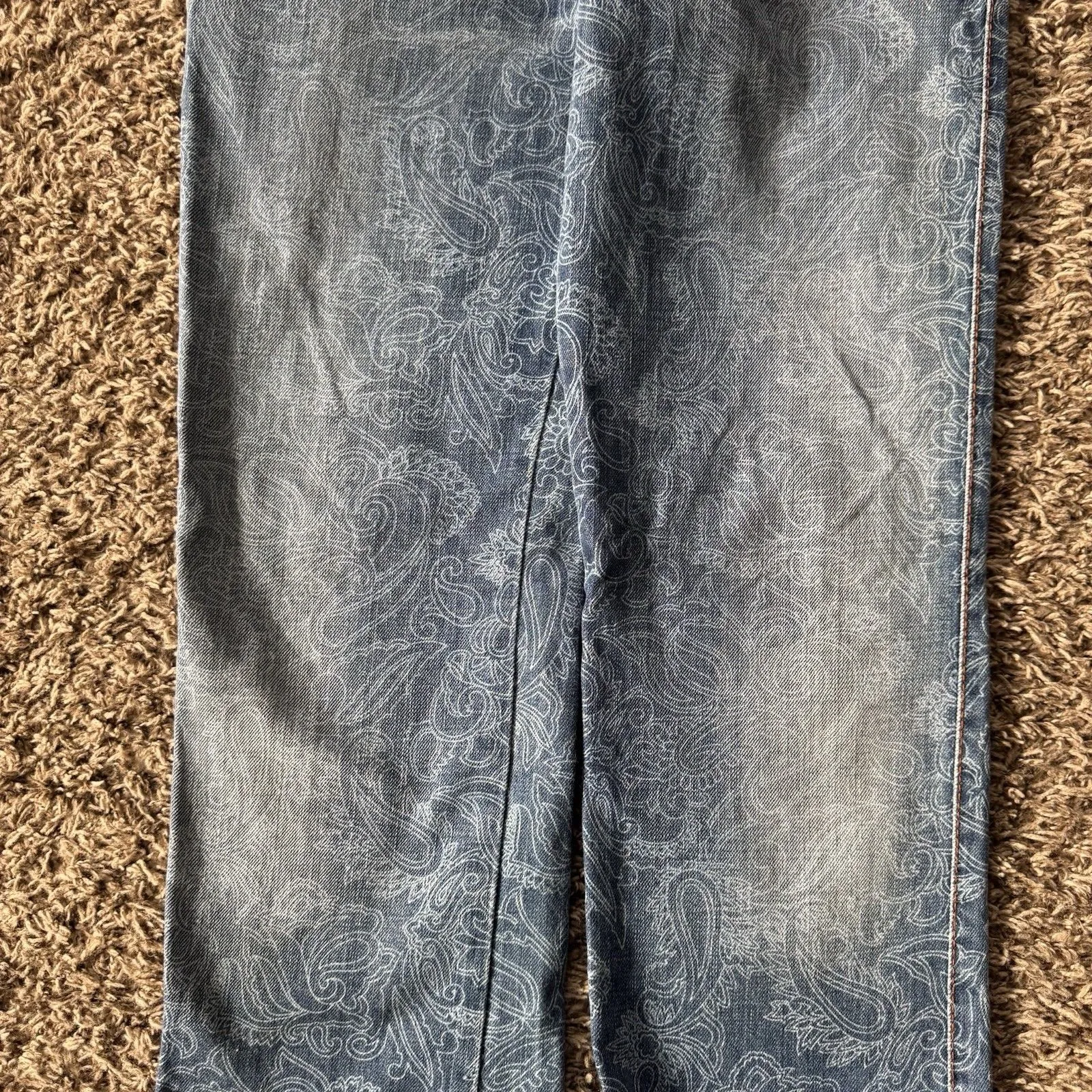 Etro Milano Blue Paisley Pattern Denim Jeans Womens Waist 29 Luxury Boot Cut - Image 9