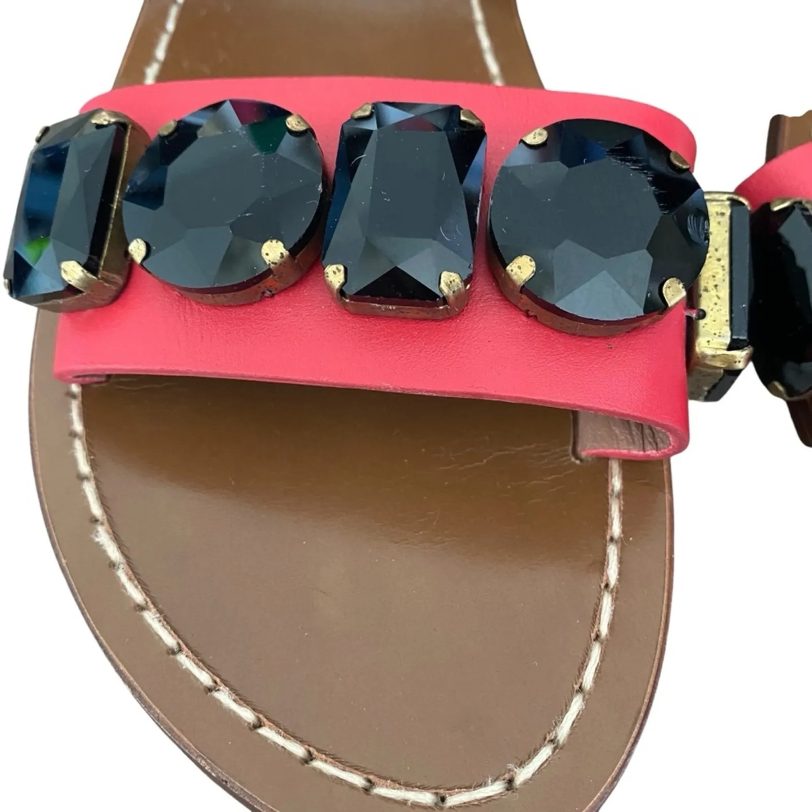 Marni Jeweled Leather Flat Sandals size 39 Black White Red US Size 9 - Image 5