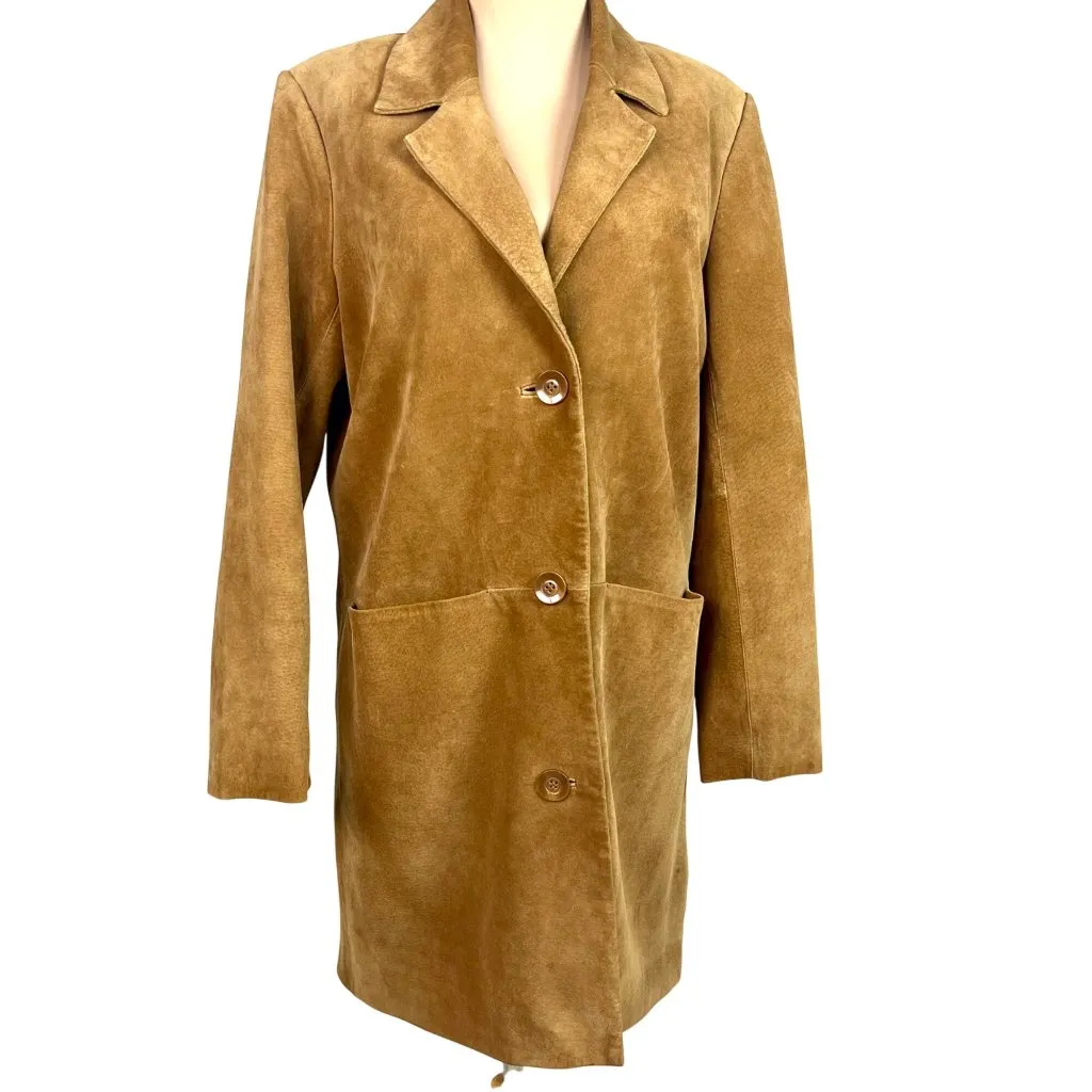 Bernardo  Camel Brown Suede Trench Coat S Barn Oversized Washable Western Boho - Image 2