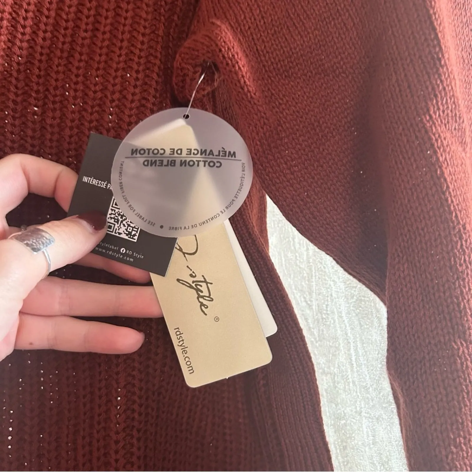 Stitch Fix RD Style Josslyn V-Neck Sweater Curve Hem Knit Rust Brown NWT Size XL - Image 3