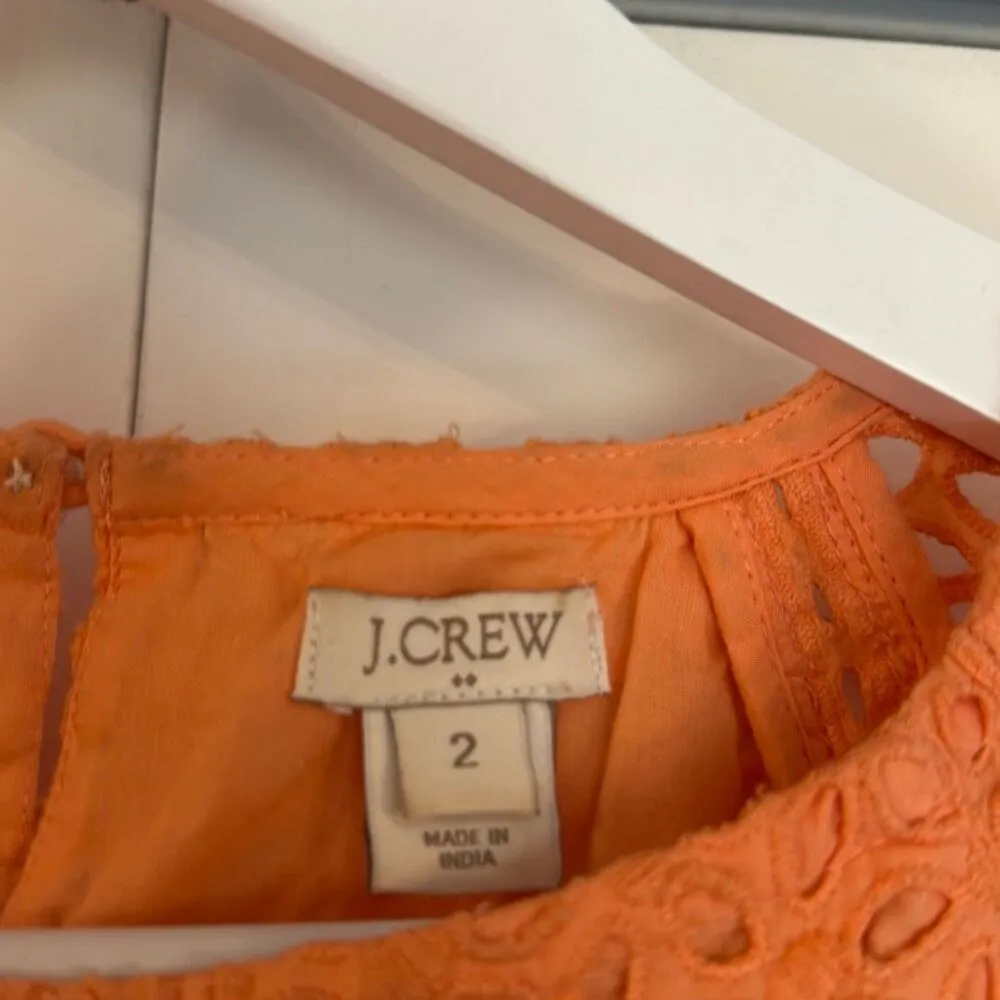 J.Crew orange eyelet cap sleeve top size 2 Orange - Image 4