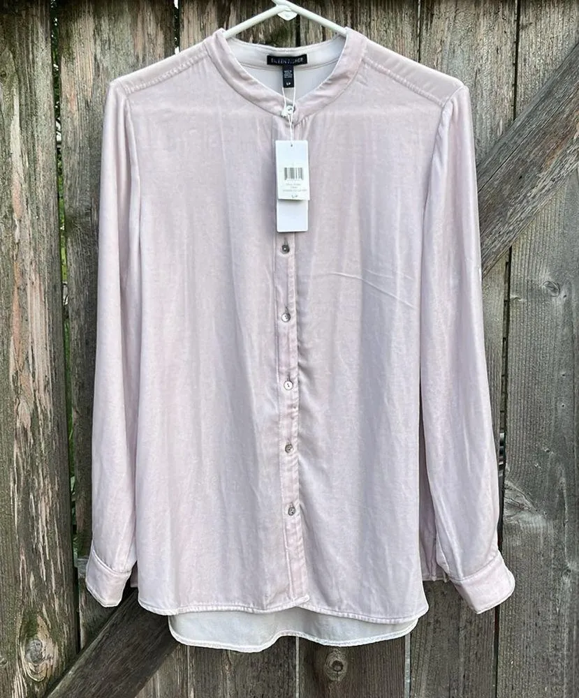 NWT Eileen Fisher Velvet Long Slv Silk Blend Top Mandarin Collar Oversize Small - Image 4