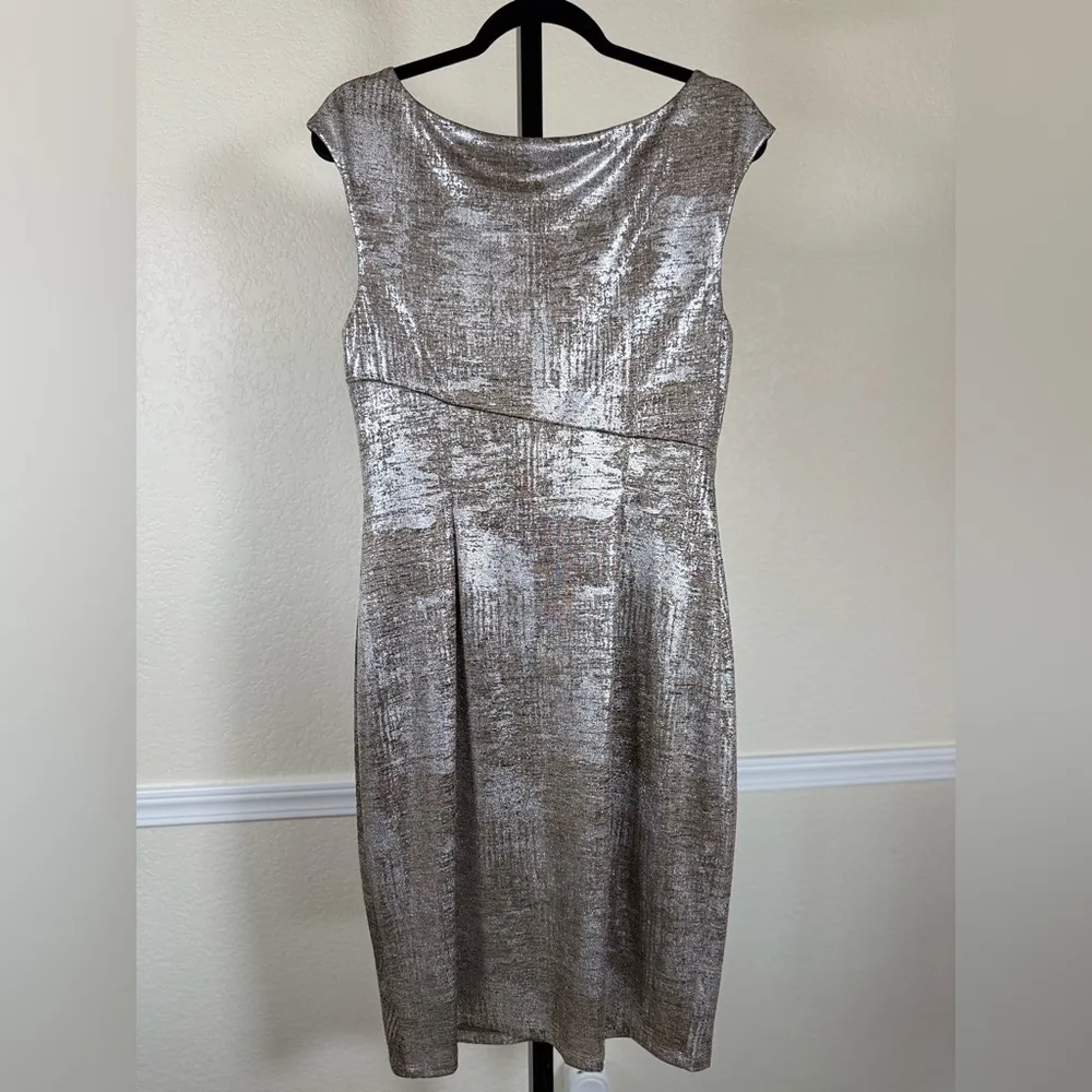 Women’s Party Dress Metallic Draped Faux Wrap Dress 10 Sleeveless Cocktail Chic - Image 10
