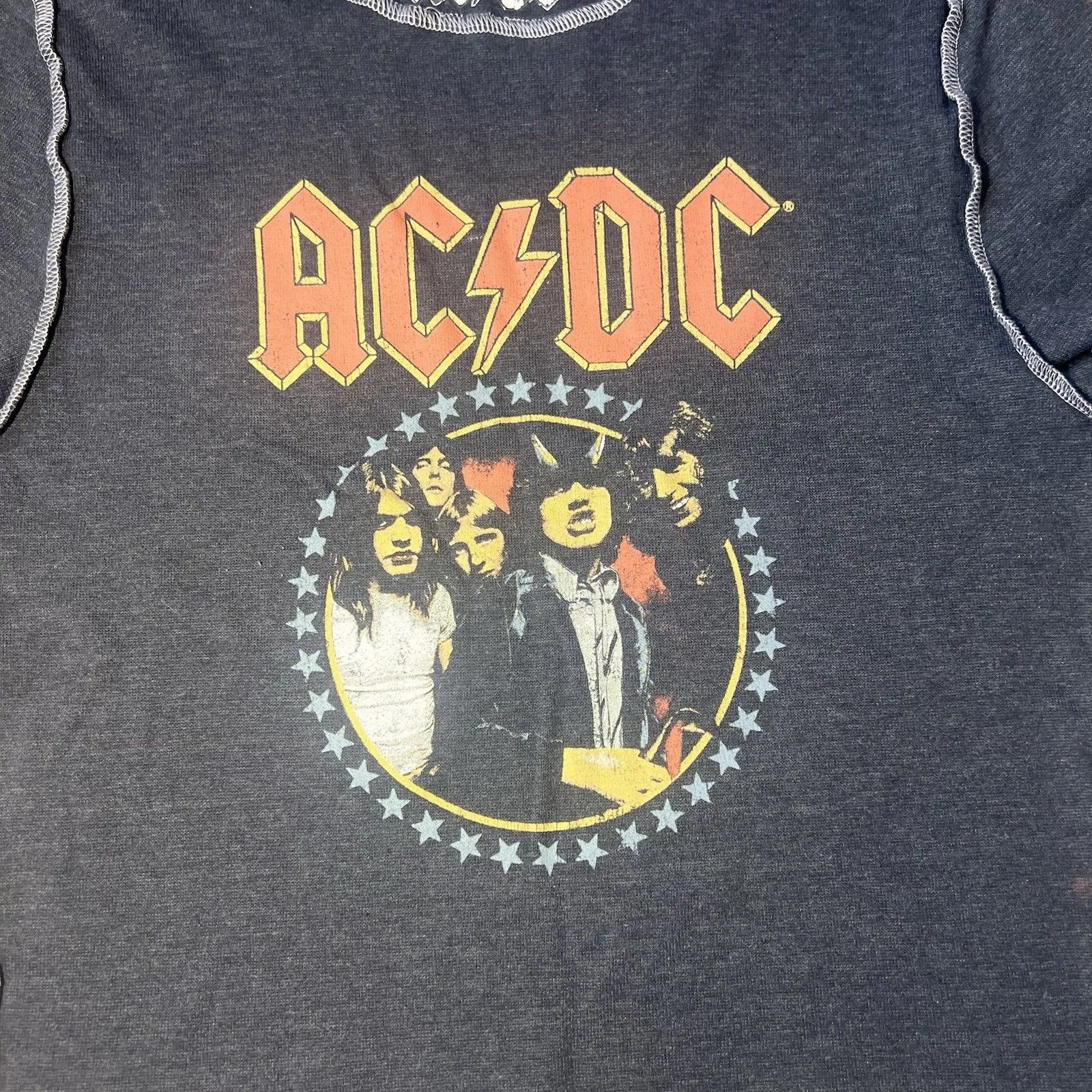 AC/DC Charcoal Grey Graphic Rock Band Baby Tee T Shirt Vintage American Tour #88 Gray Size undefined - Image 10
