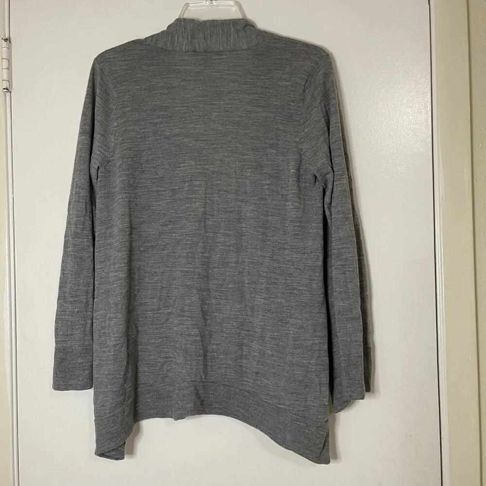 EILEEN FISHER gray merino wool open knit lightweight cardigan sweater Med READ - Image 6