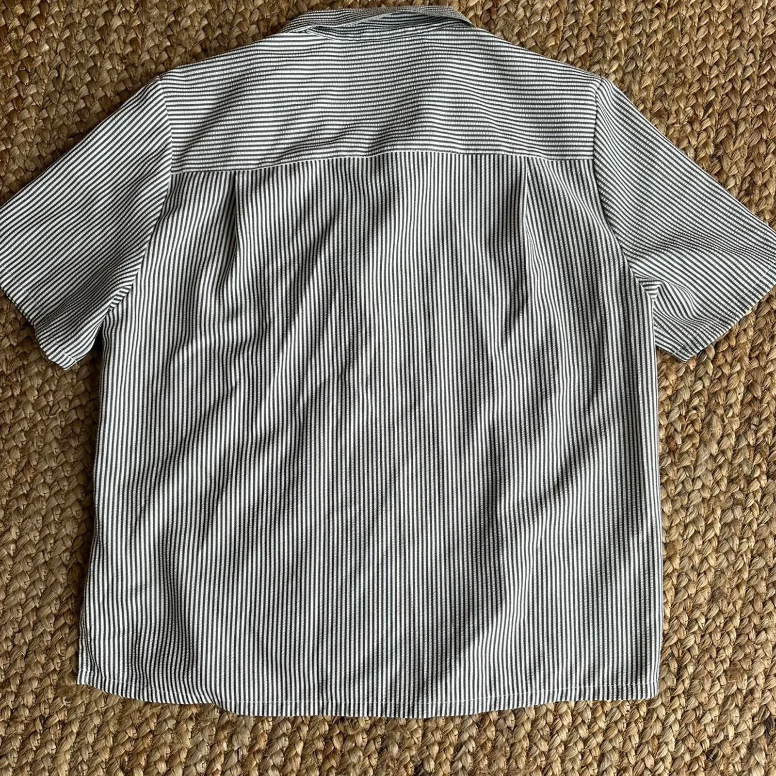 Vintage black & white striped button-up shirt with lighthouse embroidery - Image 4