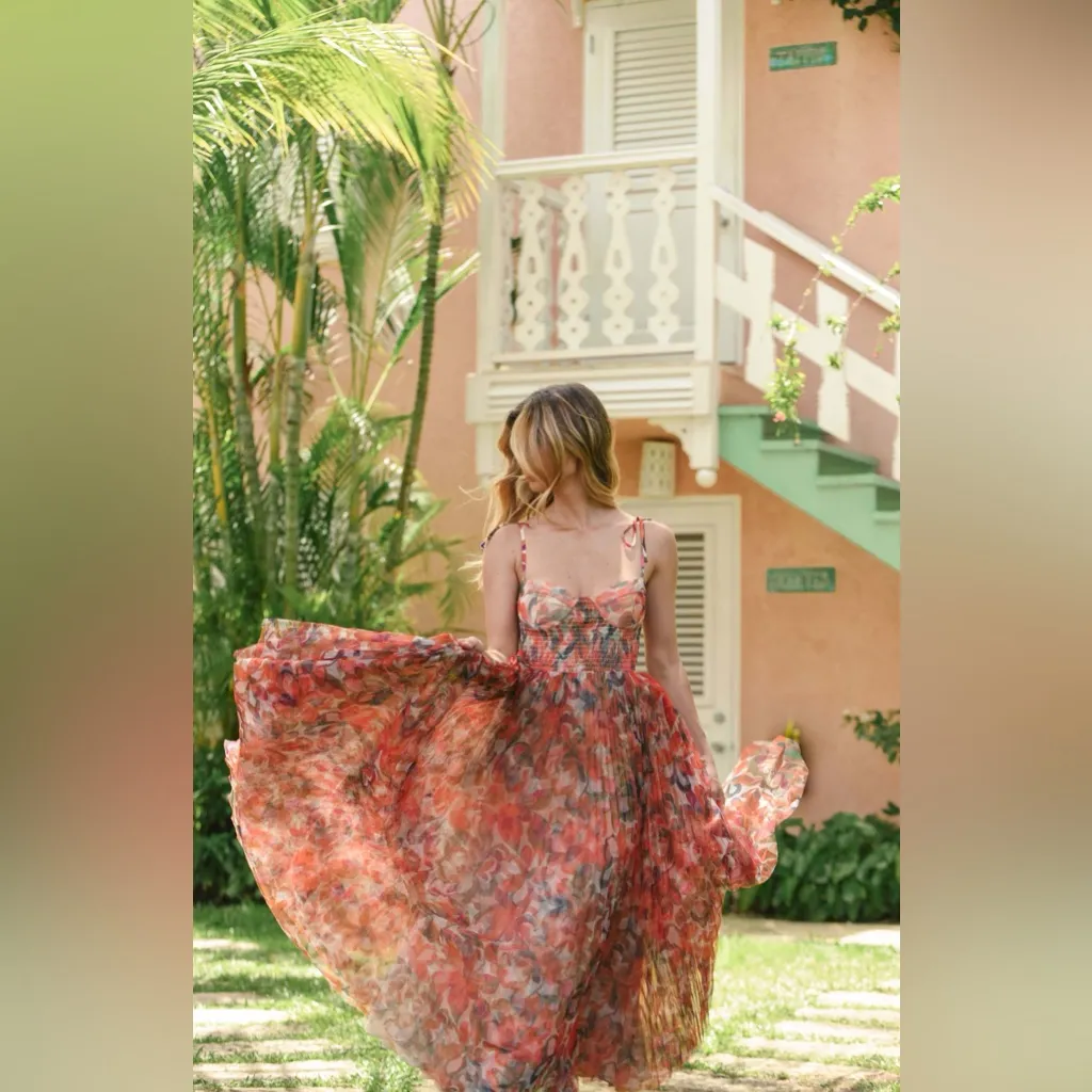 Hutch Brianna Tulle Tie Maxi Dress Orange Lush Tropical XS - Image 2