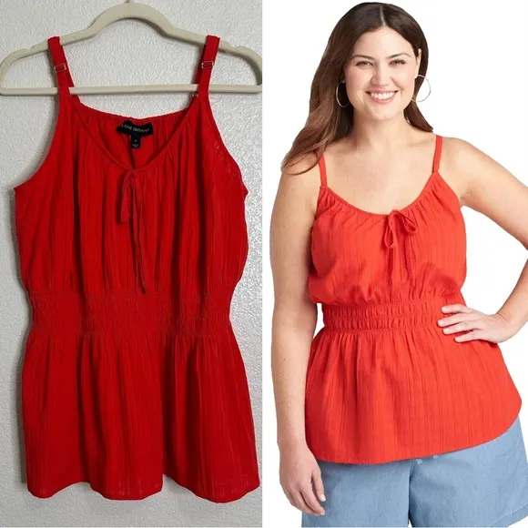 NWT Lane Bryant Scarlet Red Shirred-Waist Cami Tank Top, Size 16 - Image 2