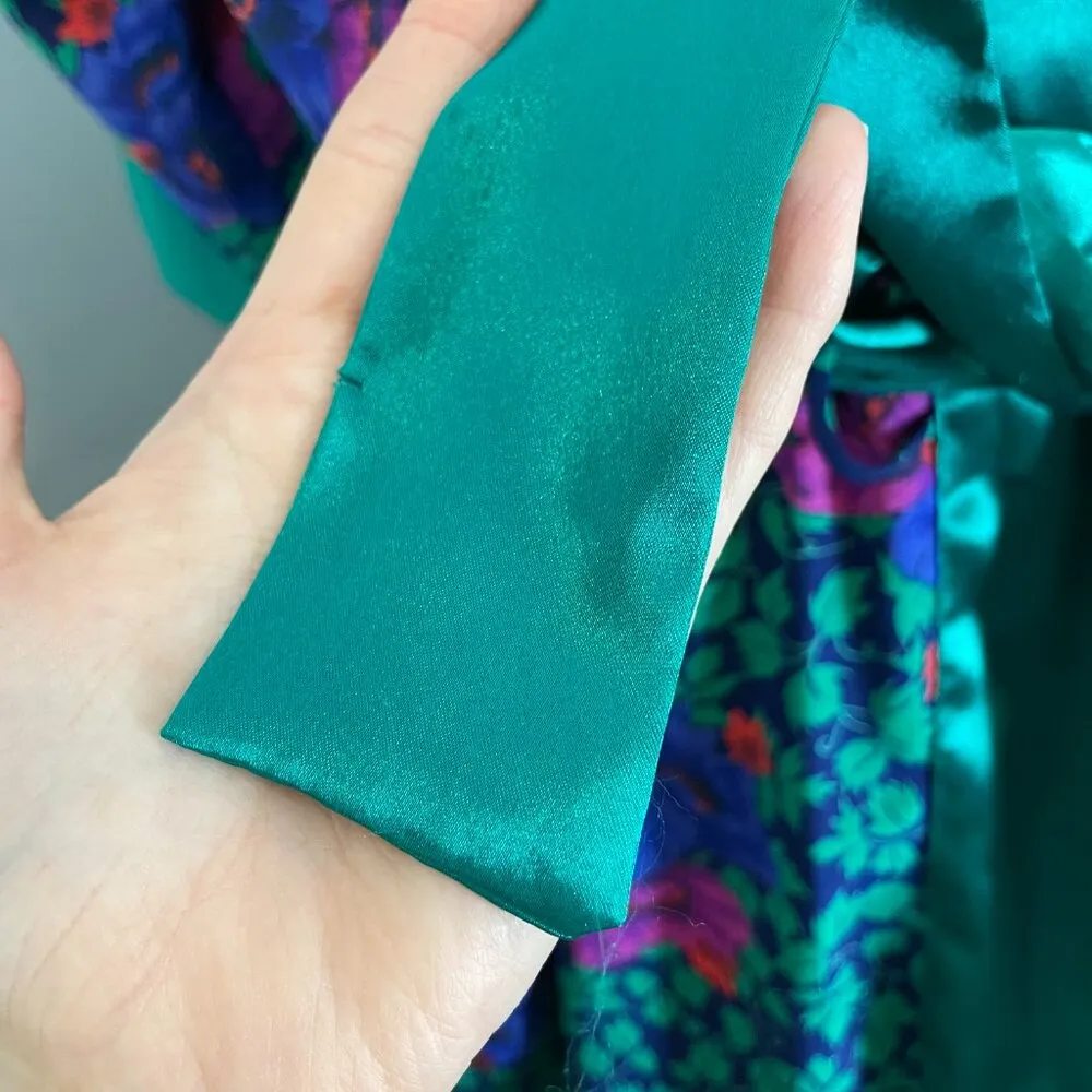 Vintage 90s Victoria's Secret Robe Floral Gold Label One Size Green Purple Silky - Image 9