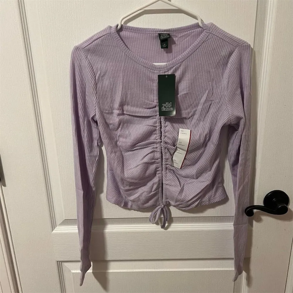 Wild Fable Women's XS‎ Purple Lace-Up V-Neck Long Sleeve Knit Top NWT - Image 2