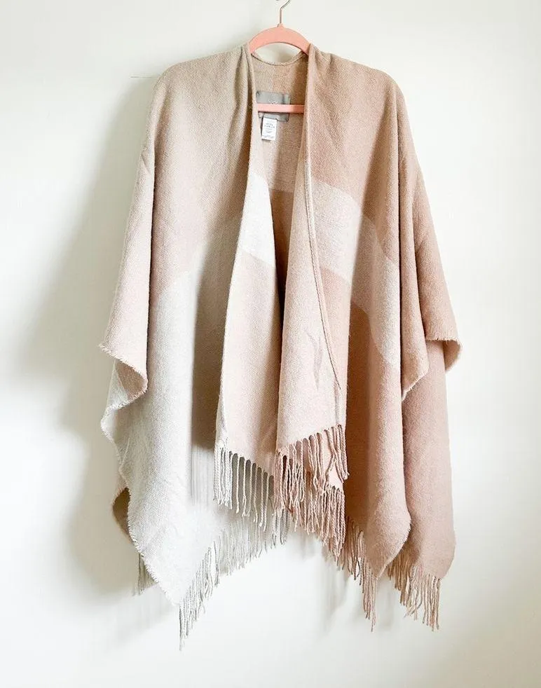 SOIA & KYO Pale Pink Cream Woven Scarfigan Scarf Cardigan Wrap w/Fringe Detail - Image 10